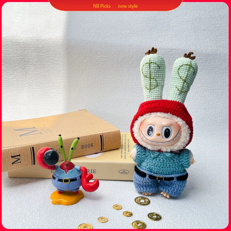 

New 15cm 17cm Labubu Doll Clothes Set - Heartbeat Macaron & Dinosaur Hoodies Complete Outfit for Bubble Doll Display DIY Gift