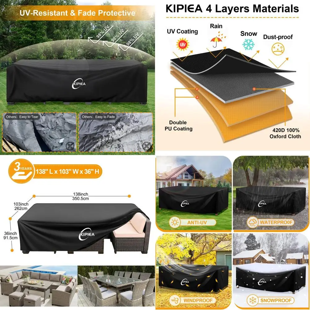 

Waterproof Outdoor Patio Furniture Cover, 420D Durable, UV-Resistant, Tear-Free (138L x 103W x 36H)