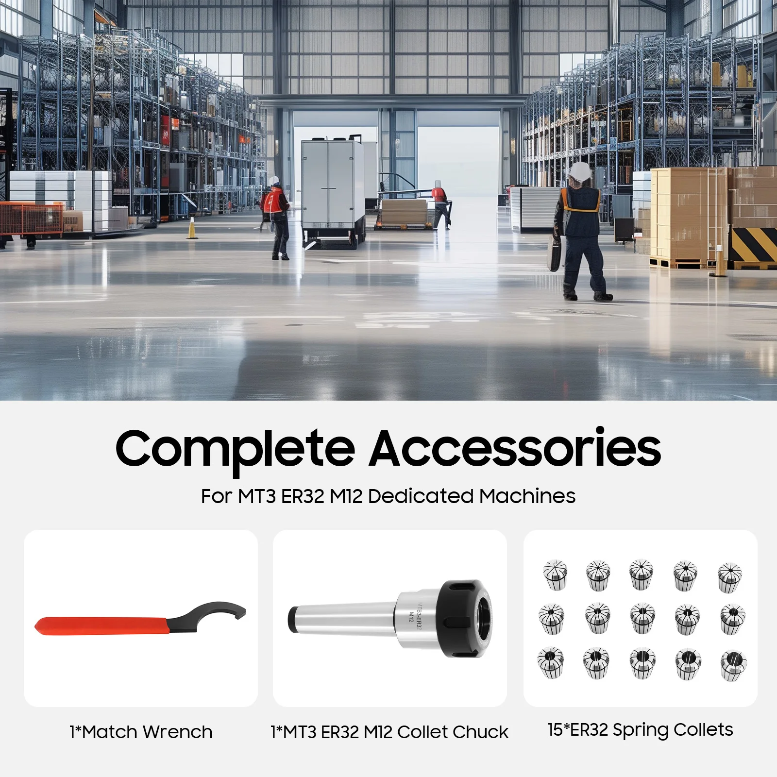 MT3 ER32 M12 كوليت تشاك مع 15 * ER32 أطواق زنبركية، أطواق مخرطة الطحن 1-20 مم، لقواطع الطحن #3