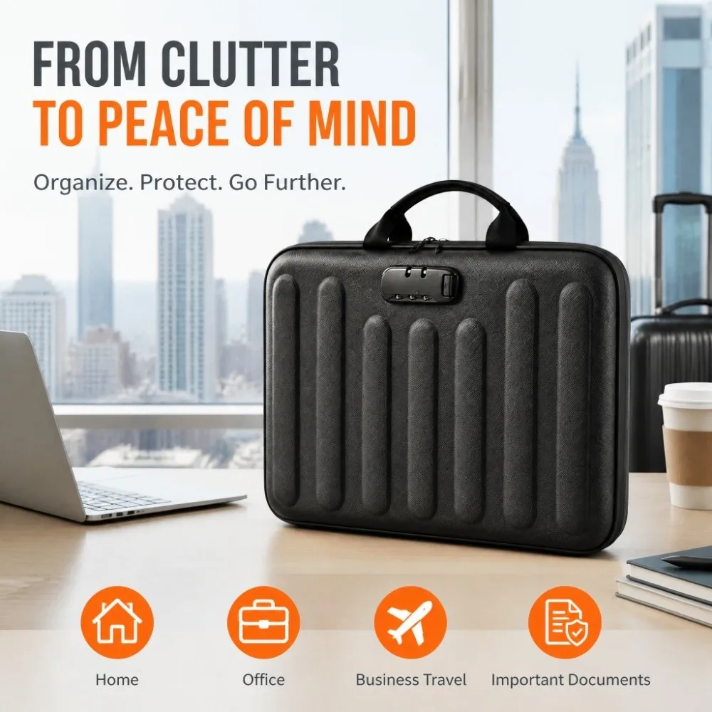 Hard EVA Shell Fireproof Document Briefcase Vertical Strip With Lock Waterproof Document Bag Hard Case Multi Layer