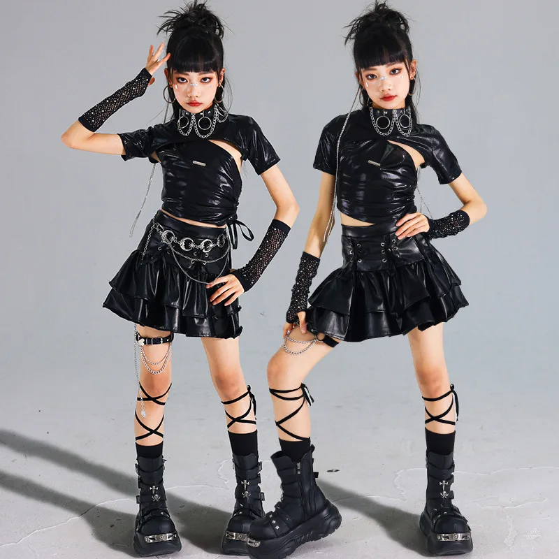 ملابس رقص الجاز Kpop مرحلة الأداء الفتيات ملابس الأطفال العصرية البدلة مشرق المحاصيل الأعلى السراويل الاطفال عرض الرقص زي