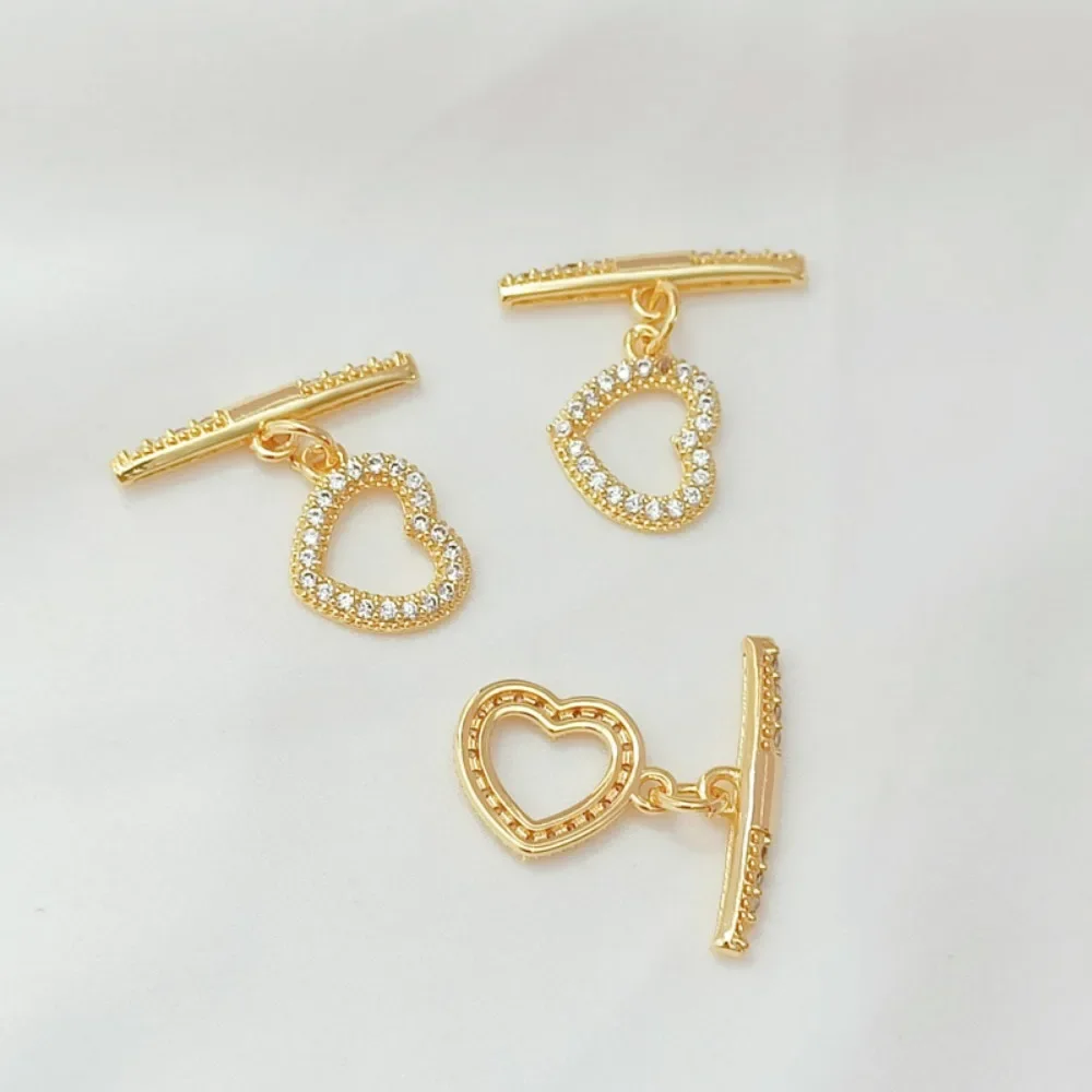 سوار من اللؤلؤ بمشبك OT على شكل قلب من الزركون المطلي بالذهب عيار 14 قيراط، مشبك توصيل سلسلة DIY رأس QQ