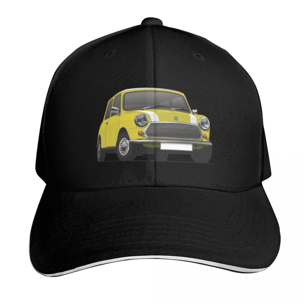 Yellow Red Austin Morris Mini with white stripes Baseball Cap Snapback Flat Bill Strapback Dad Hat Six Panel Structured Crown