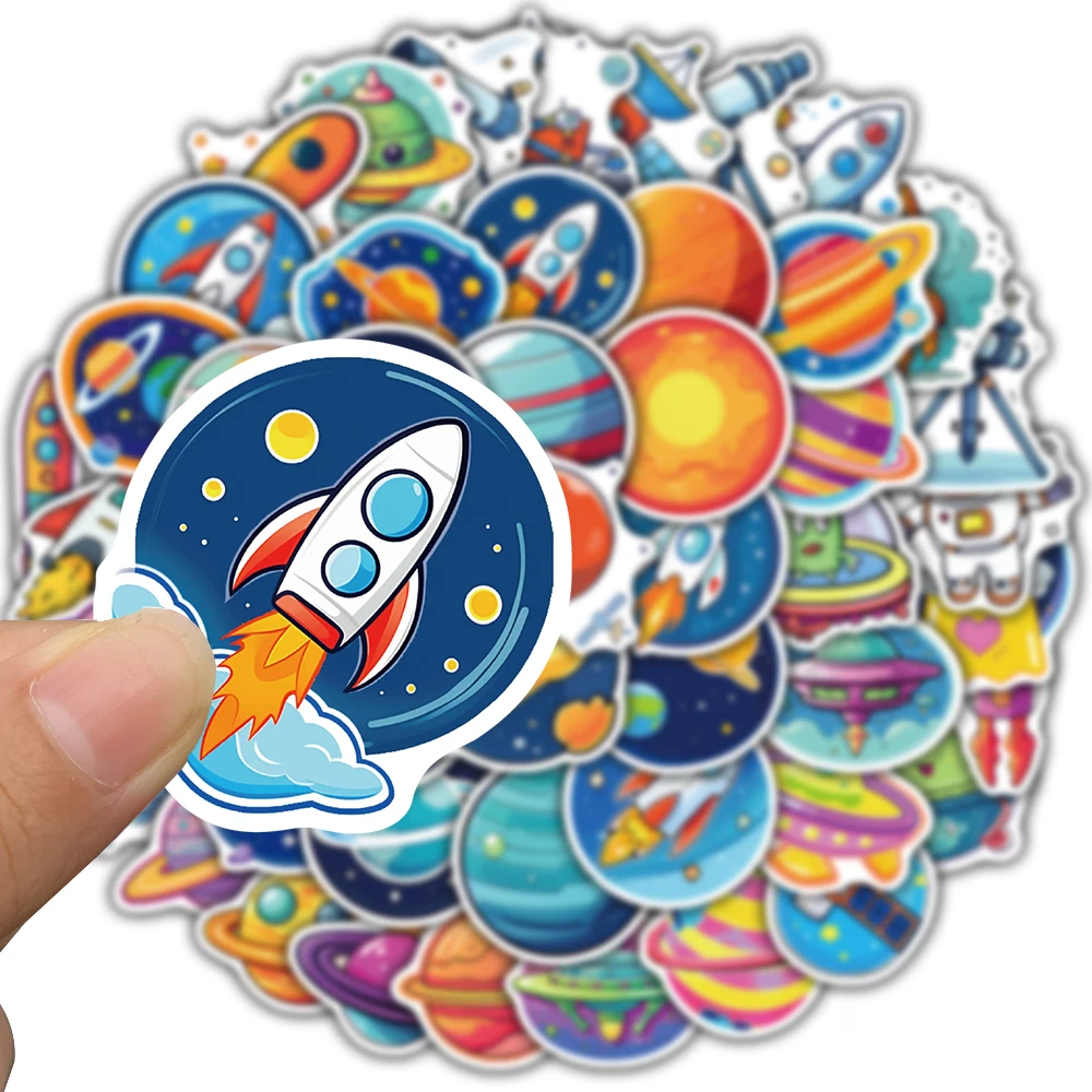 50PCS Hand Drawn Space Sticker Notebook Laptop Creative PVC Bicycle Coffee Phone Cool Luggage Graffiti Streetwear Stickers