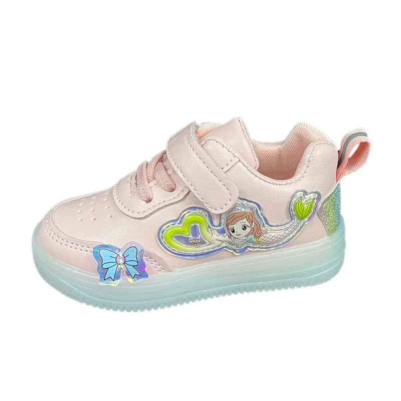 Spring and Fall New Children's Casual Board Shoes Butterfly Decoration Cartoon White Shoes Children's Light-up Sneakers