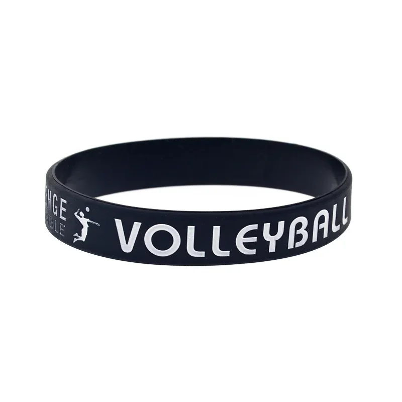 50 Stück Volleyball-Silikonarmbänder, sportliche, motivierende Armreifen, Erwachsenengröße, schwarz – Detail 2