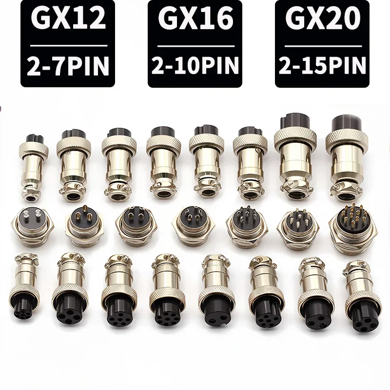 5/10/20 Sets GX12/16/20 Aviation Connector 2 3 4 5 6 7 8 9 10 15Pin M/F, IP67 Waterproof 5/10/20 Sets for Industrial Automation