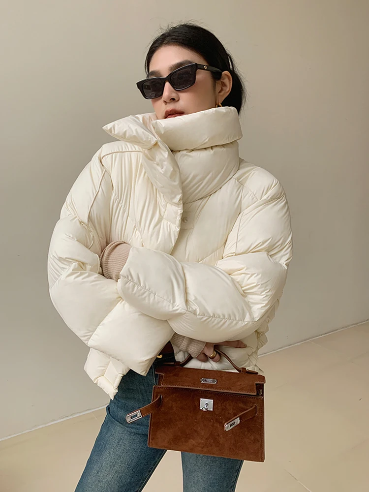 Short Down Coats with Lapel, 90% White Duck Down, Thick, Warm, High-waisted, American Fashion, Trend, New Models, 2024