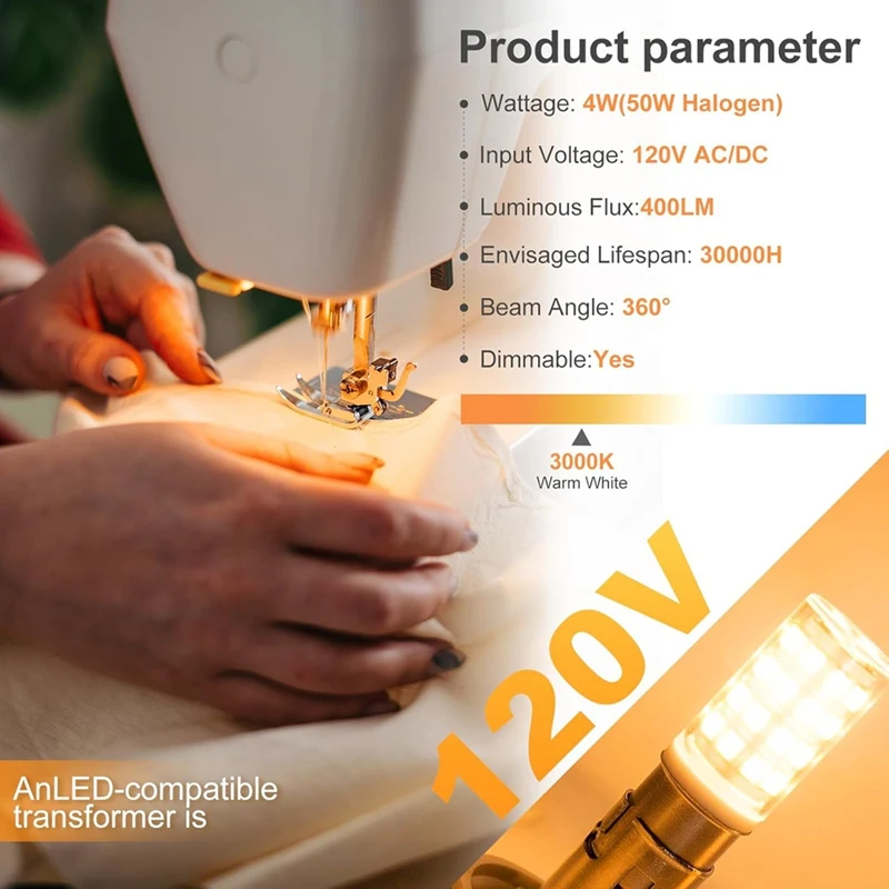 WISH BA15DLED 120V 이중 접점 총검 베이스 전구, 50와트 할로겐 JD T3/T4 상당, 교체용 재봉틀 LED 전구