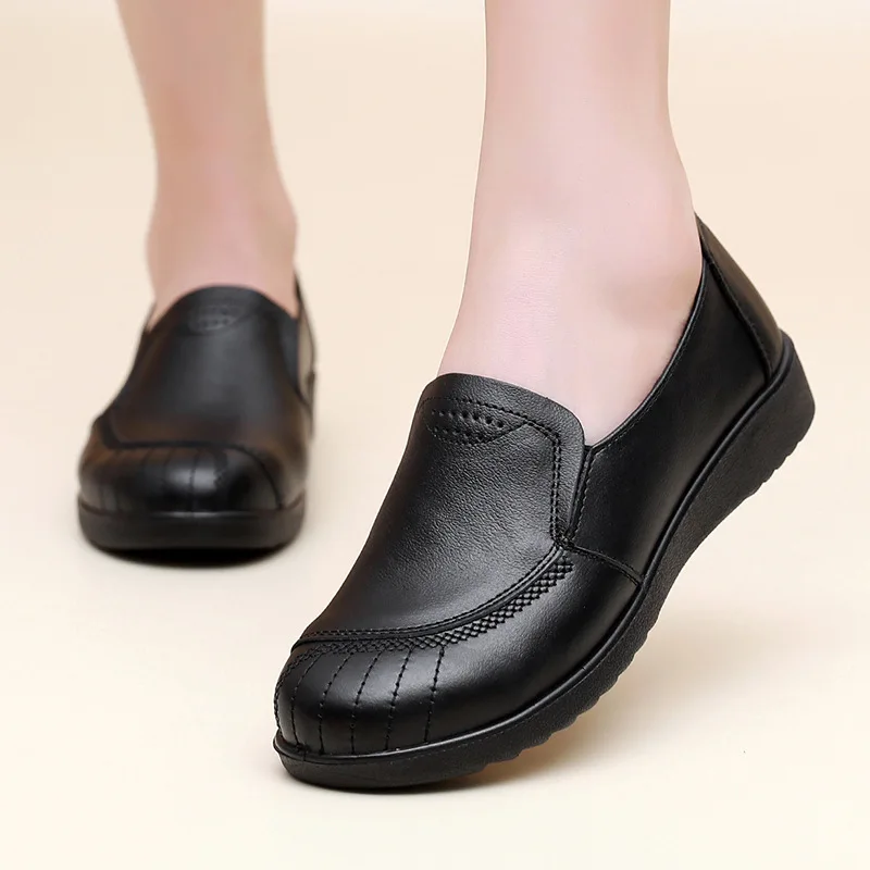 2023 Spring Autumn Woman Loafers Genuine Leather Female Flats Shoes Ladies Breathable Casual Walking Shoes Plus Size