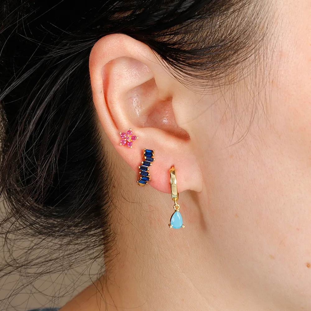 3PCS/Set Stainless Steel Aesthetic Zircon Crystal Hoop Earrings Women New Y2K Daily Wear Cartilage Piercing Jewelry Accessorie