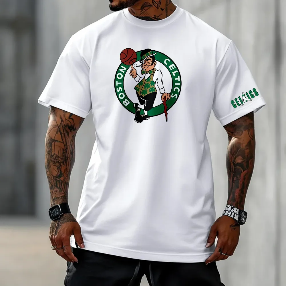 Camiseta Blanca de Algodón Estilo Boston Retro Casual Deportivo para Hombre, Estilo Musculoso