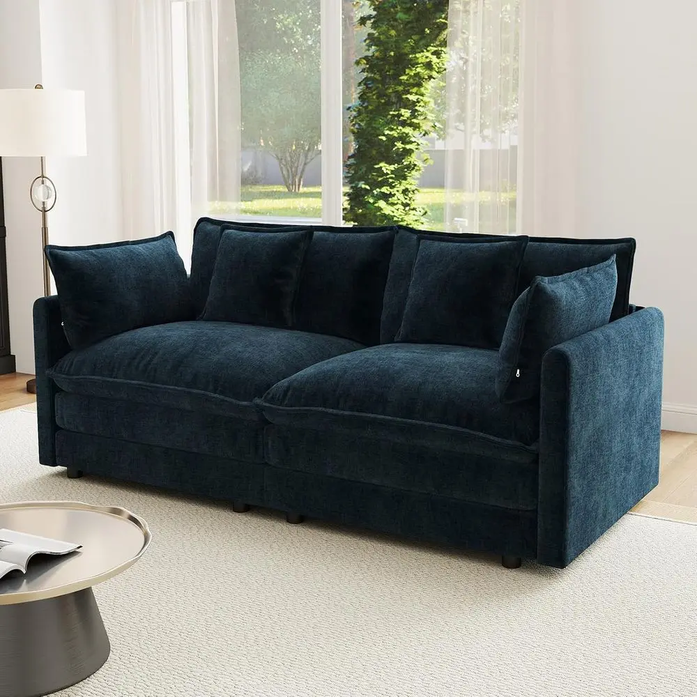 

Sectional Sofa Upholstered 2 Seater Chenille Loveseat Convertible Cloud Couch with Pillows for Living Room and Home Theater (Blu