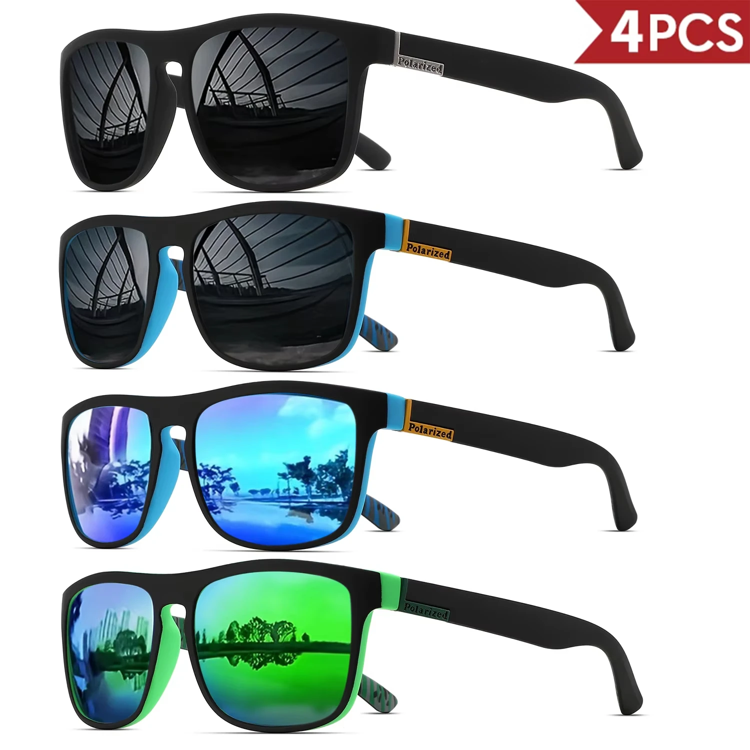 1-4PCS Men Classical Square Polarized Sports Sunglasses Lightweight PC Frame UV400 for Driving Fishing Cycling Unisex Durability image 3