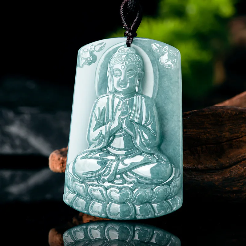 Natural Burma Jade Blue Water Great Sun Tathagata Jadeite Pendant Zodiac Sheep Monkey Guardian God Benming Buddha Jewelry