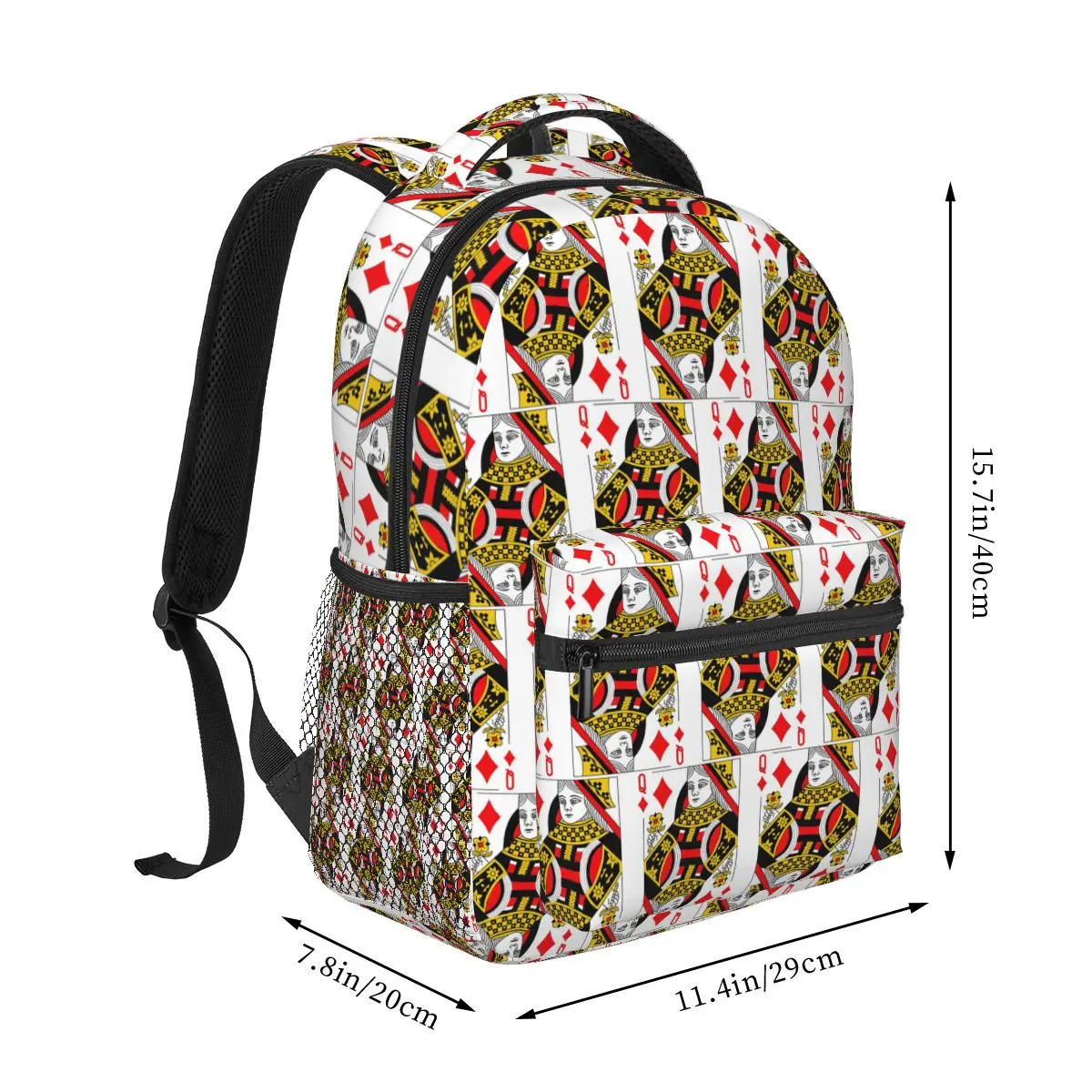 Queen Of Diamonds Classic Card Deck Casino Poker Q Diamonds Backpack Daypack Large Capacity BookBag School Bag Shoulder Bags