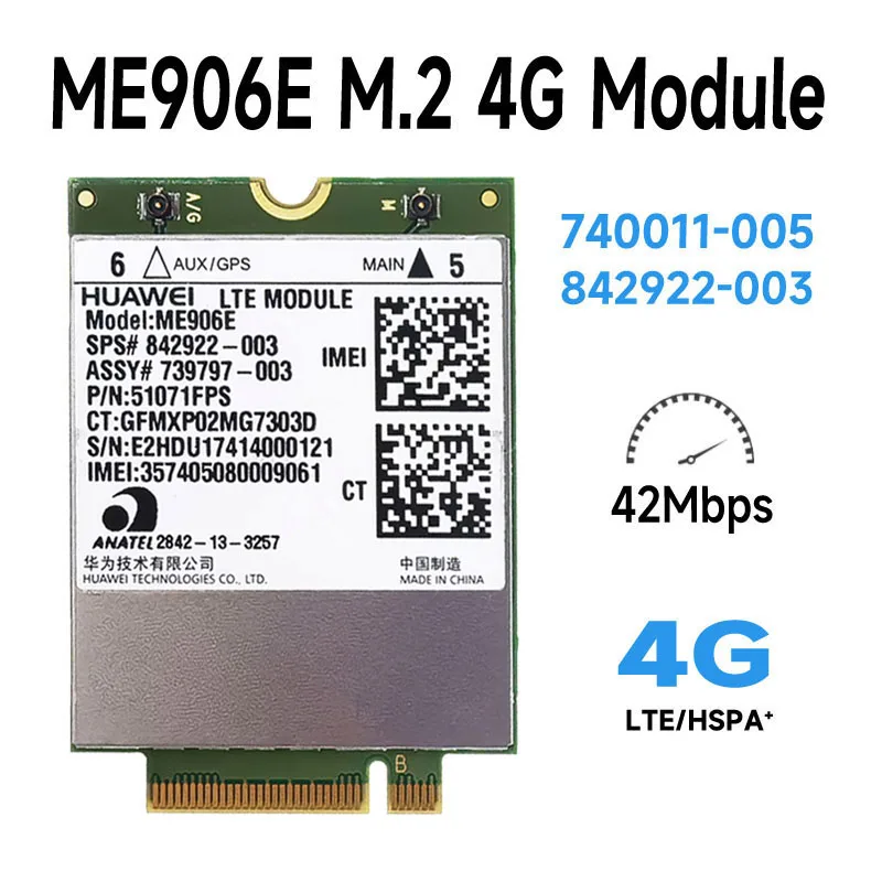 Cartão de adaptador do módulo de WDXUN WWAN, ME906E, M.2 NGFF, LTE, HSPA + FDD, 704031-001, 740011-005, desbloqueado para lt4112, ME906E