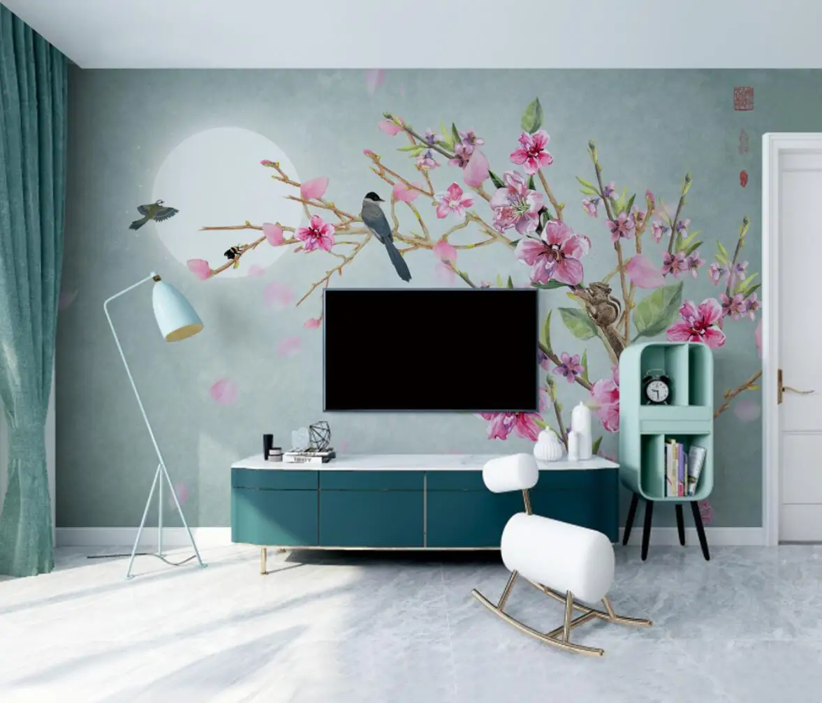 

Custom Photo Mural flower bird peach blossom Bedroom Study Wallpaper for Living Room TV Background home Decoration 3D Painting