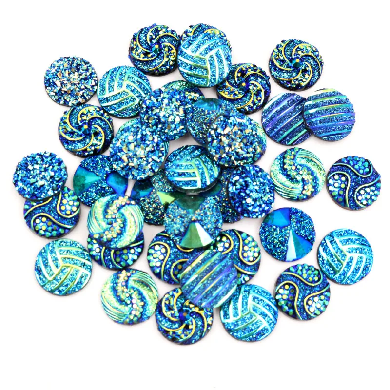 New Fashion 40pcs 12mm Mix Blue AB Colors Flower Fashion Style Flat back Resin Cabochons Cameo