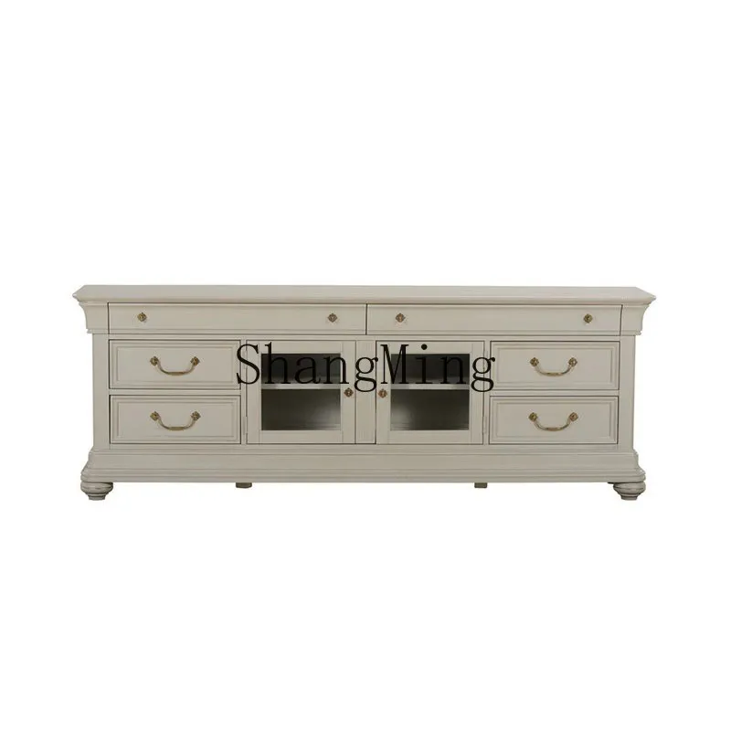 

DHY Country Solid Wood TV Cabinet Mediterranean Living Room Storage Cabinet Light Luxury Hall Cabinet