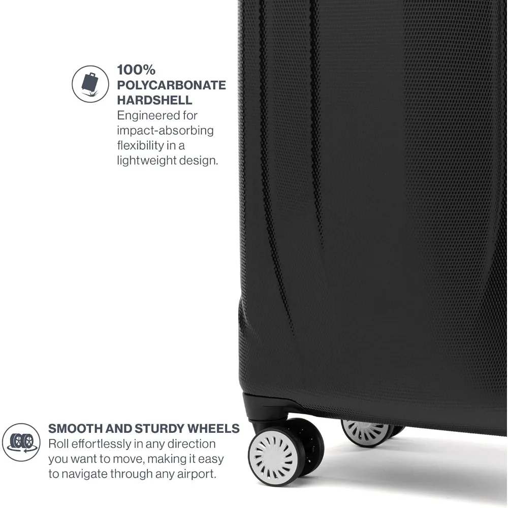 Expandable Hard Shell Spinner Luggage, Lightweight 8-Wheel Suitcase, 21 Inch Carry-On, Black Knitted Pattern