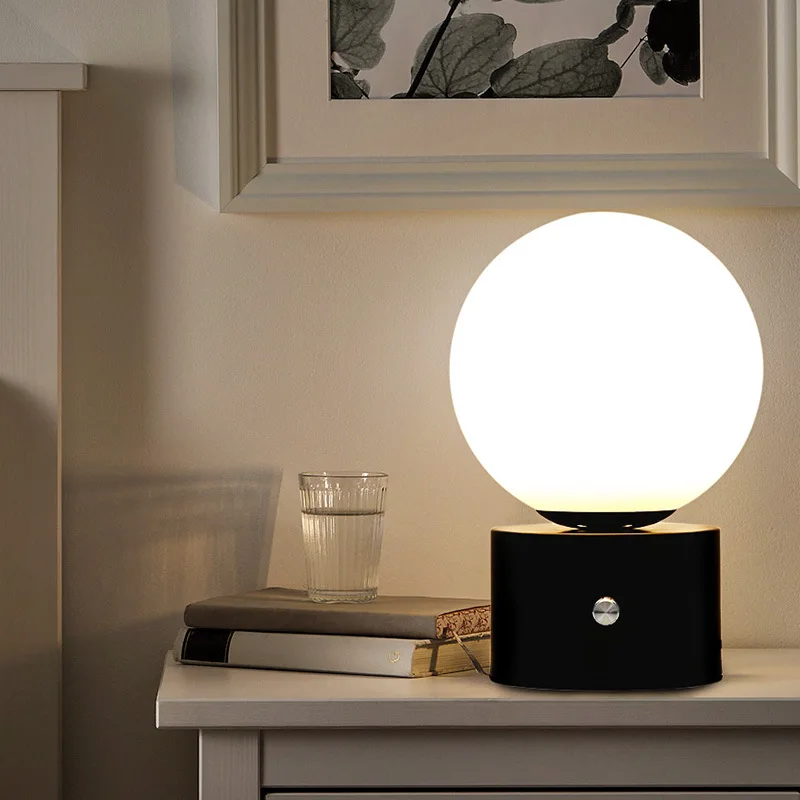 Modern Minimalist Table Lamps White Sphere Decor Black Cylindrical Base Warm Glow Bedroom Living Room Home Bedside Floor Lights