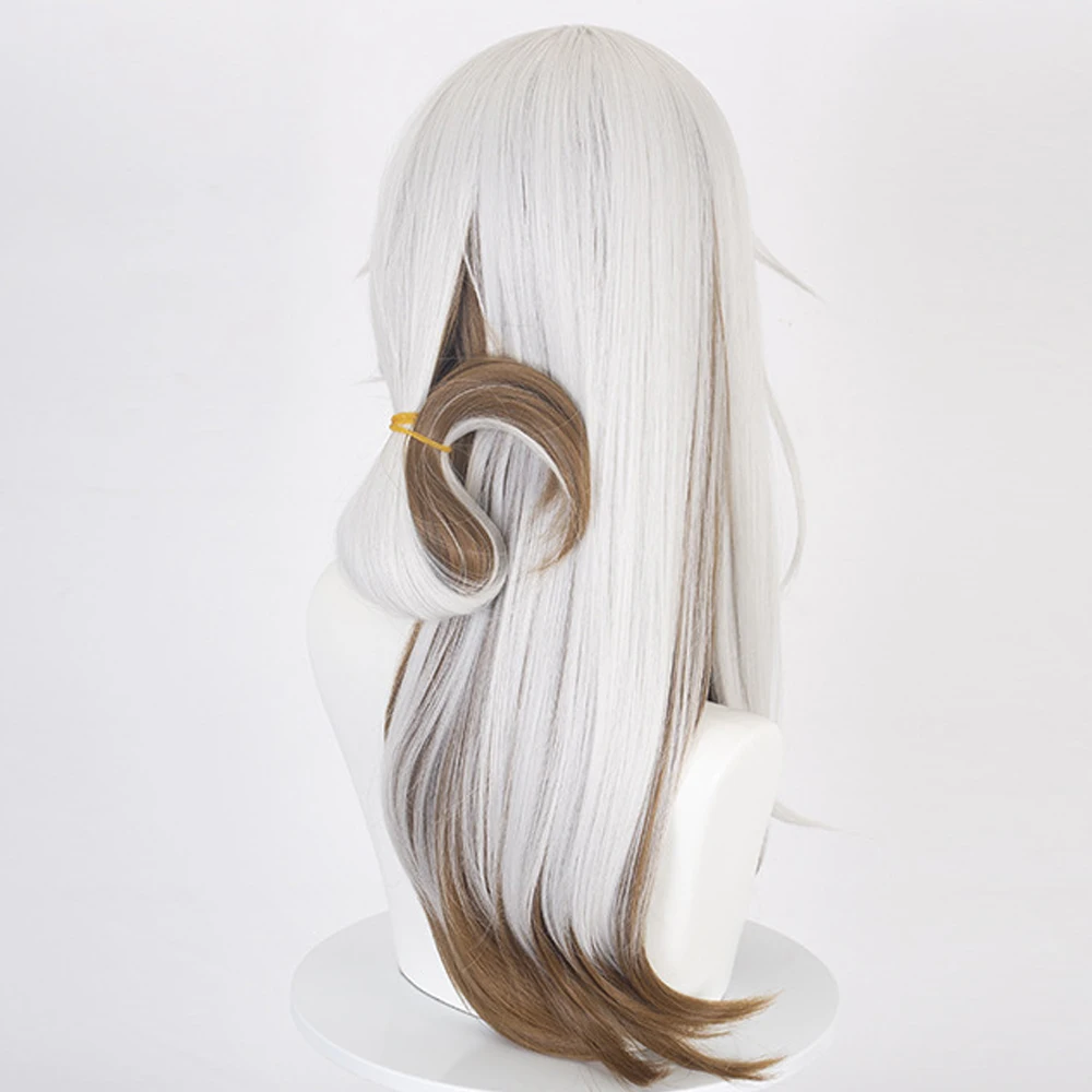 Anime Game Wigs Synthetic Long Straight White Ombre Brown Layered Cosplay Heat Resistant Wig for Daily Party