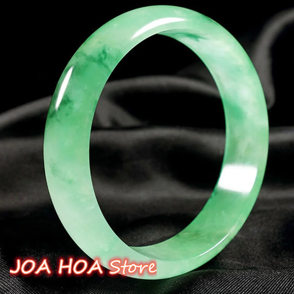 

Emerald Floating Flower Bracelet Yangchun Green Burma Jadeite Bangle Female Light Ice Transparent Jade Handring Jewelry