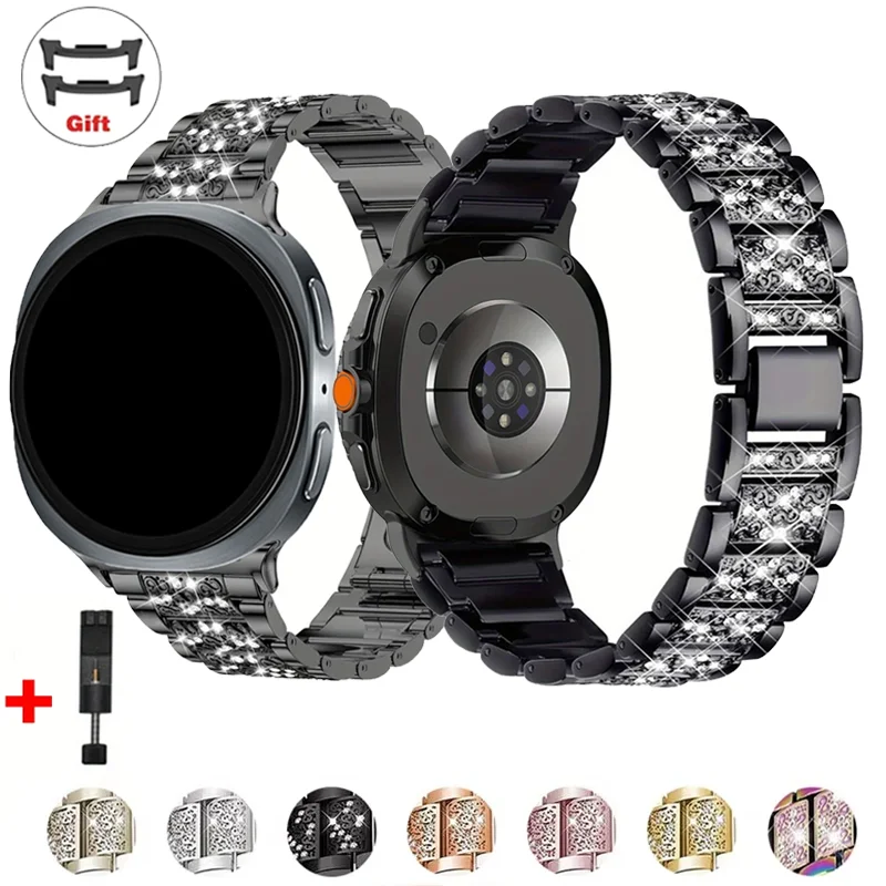 Samsung Galaxy Watch 8 40mm/44mm、Galaxy Watch Classic 46mm対応 レディース メタルバンド 交換用ストラップ 高級ダイヤモンドブレスレット