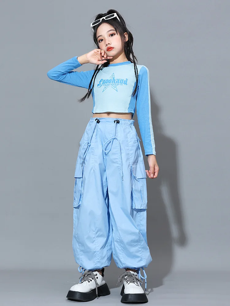 Mädchen Hip Hop Tanz Kostüm Kinder Blau Ärmelloses Top Jogger Hosen Kinder Jazz Street Performance Kleidung Sets