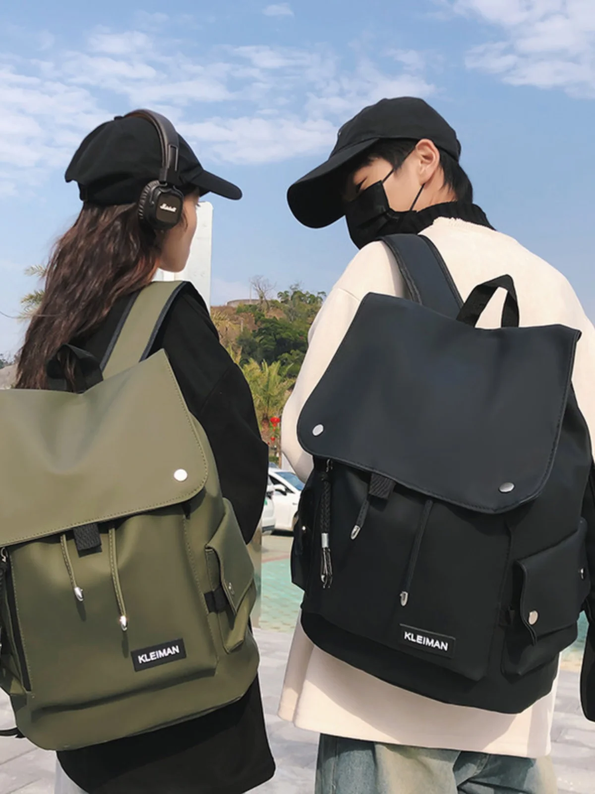 Trendy Large Capacity Shoulder Bag Simple Casual Double Strap Backpack Fashionable Bucket Shape Soft PU Leather Commuter Style