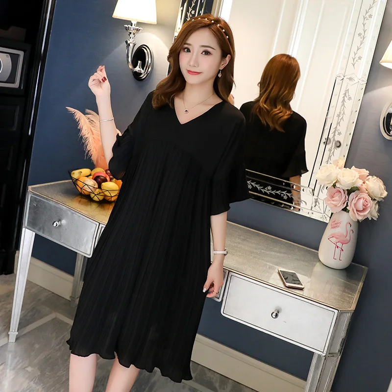 Summer Loose Chiffon Maternity Dress Maternity Pleated Short Sleeve Dress Maternity Casual Dress Maternity Dress Plus Size