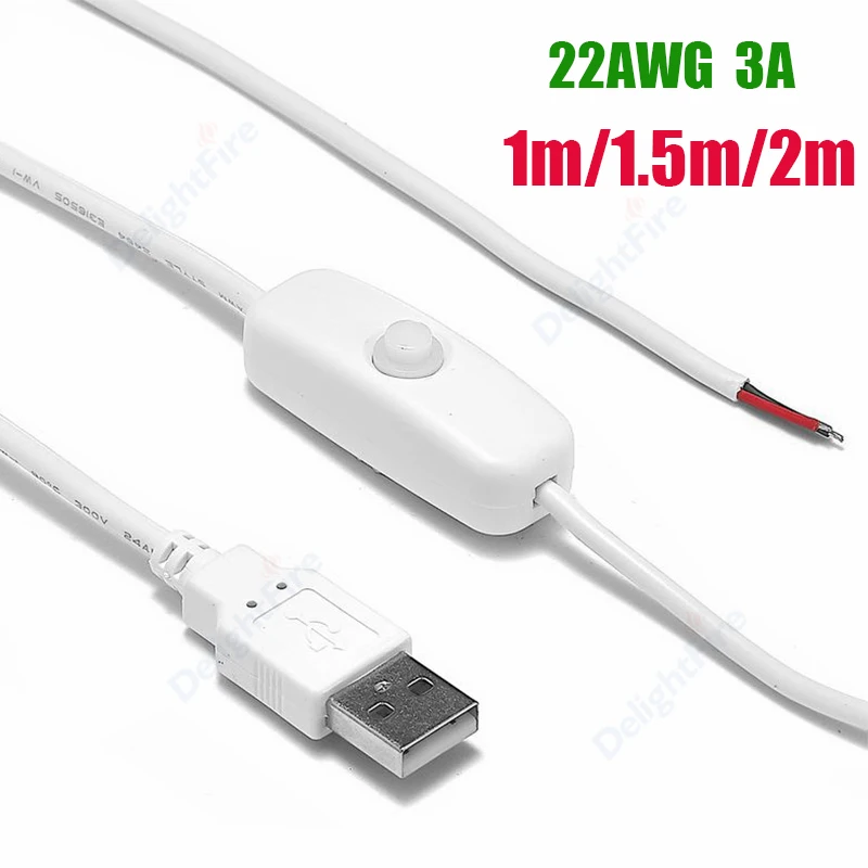 5V Wtyczka USB Przełącznik zasilania Przewód ON OFF 22AWG 3A 12V 24V 1m 1.5m 2m Przedłużacz zasilający do taśmy LED Żarówka Wentylator DIY