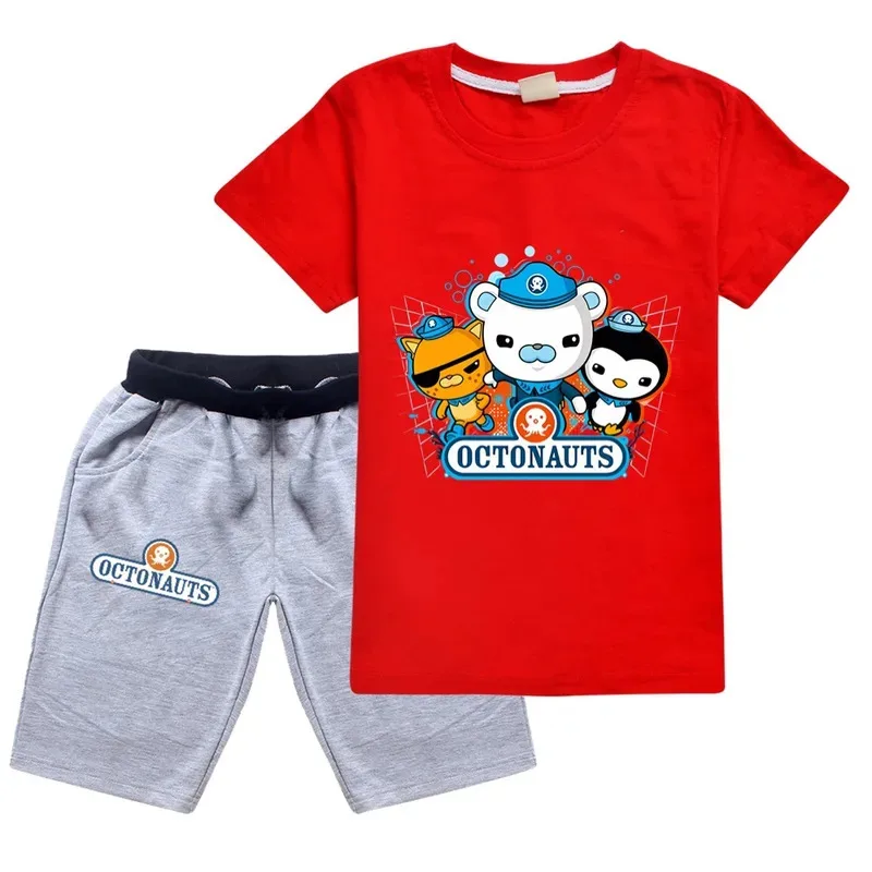 الصيف Octonauts طباعة الأطفال تي شيرت دعوى قصيرة الأكمام السراويل 2 قطعة ملابس رياضية للأطفال بنين بنات القطن ملابس كاجوال