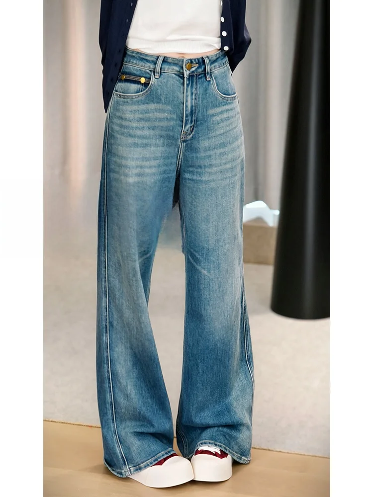 

Джинсы MeiYang Jelly Denim: винтажные широкие джинсы с высокой талией из эластичного хлопка, на молнии, синие