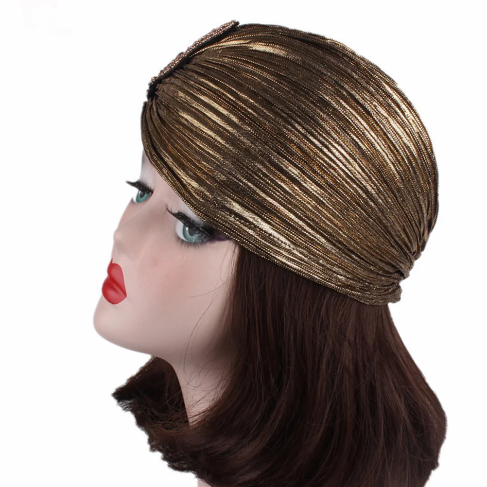 

Turban Hat Fashion Delicate Stylish Women Indoor Outdoor Unique Decoration Effect Gold Stamping Head Wrap Hat Women
