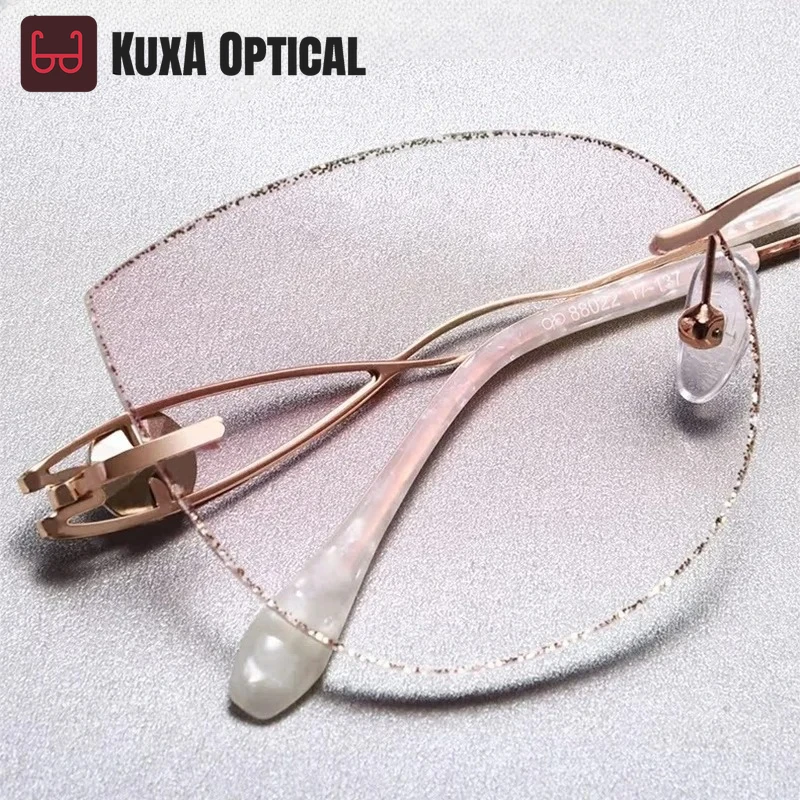 

Women Rimless Eyeglass Titanium Cat Eye Lens Elegant Prescription Glasses Round Diamonds Glasses Transparent Glass Fashion Gafas