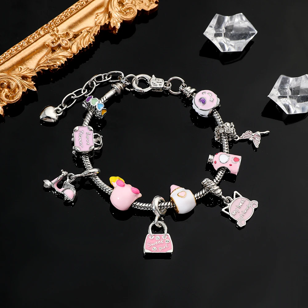 Game Figure Kirby Cute Enamel Beads Charm Bracelet Kawaii Sweet Jewelry for Girls Fashion DIY Hand Accessories Gifts for Friend