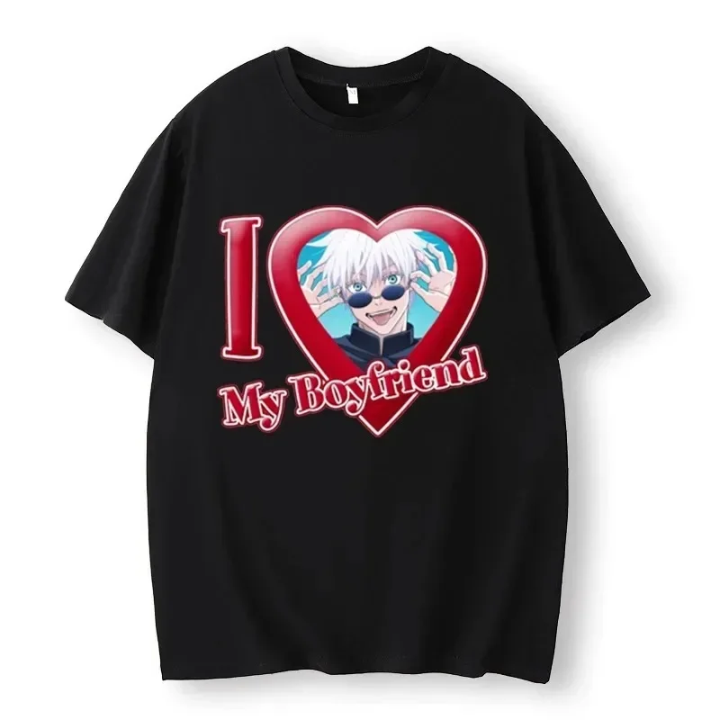 Summer Men's Cotton T-Shirt I Love My Boyfriend Satoru Gojo T-Shirt Cartoon Graphic T-Shirt Extra Large Street Top