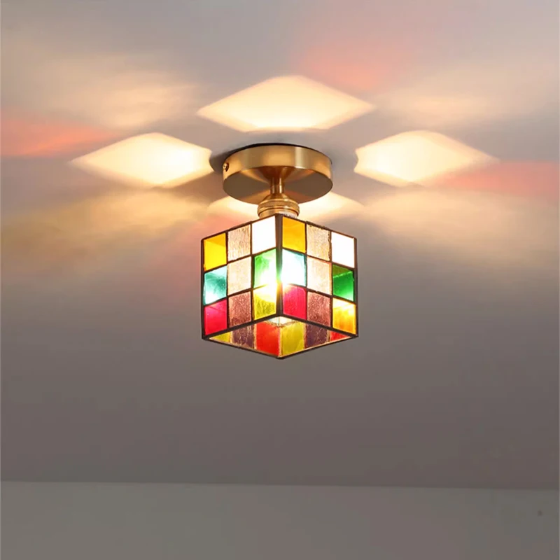 Vintage Rural Pendant Light French American Handmade Restaurant Bar Counter Lamp Coffee Shop Colored Glass Bedside Hanging Light