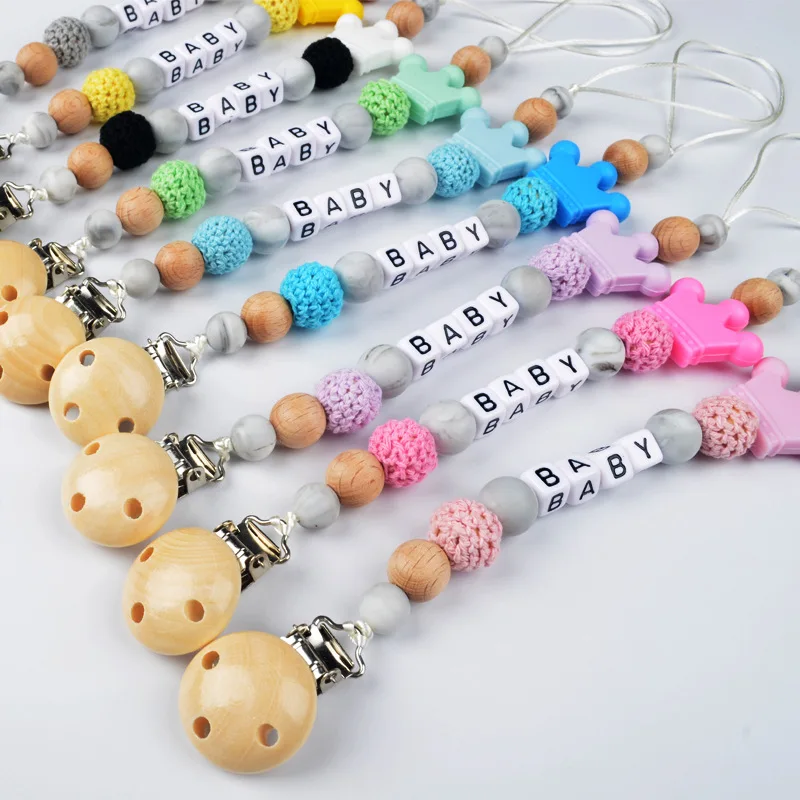 Clips para chupete con nombre personalizado hechos a mano para bebé, soporte para chupete, accesorios para recién nacidos, cadena anticaída, cadena para dentición, juguetes para masticar