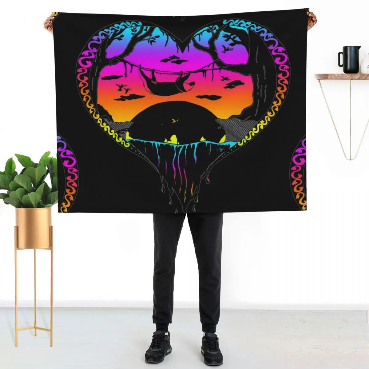 

Sloth Rainbow Heart Throw Blanket Cozy Throw Blanket Birthday Gift for Him Her