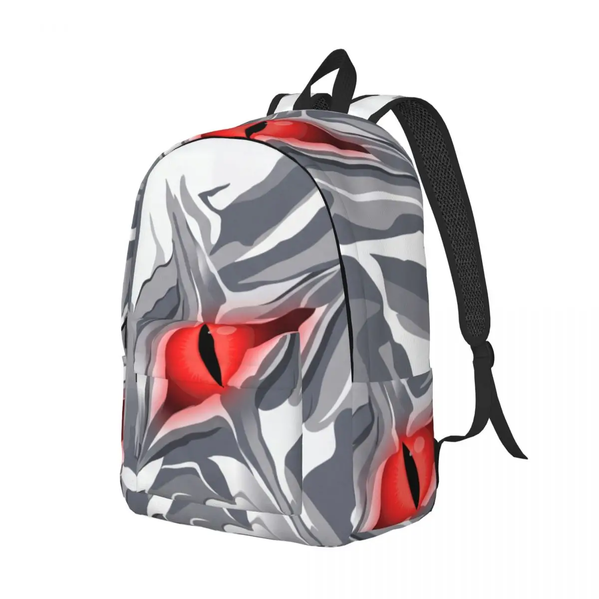 Commuter Laptop Bookbag Center Glowing Eye Metallic Graphic Glowing Red Silver Grey Lightweight Work Backpack for Office College