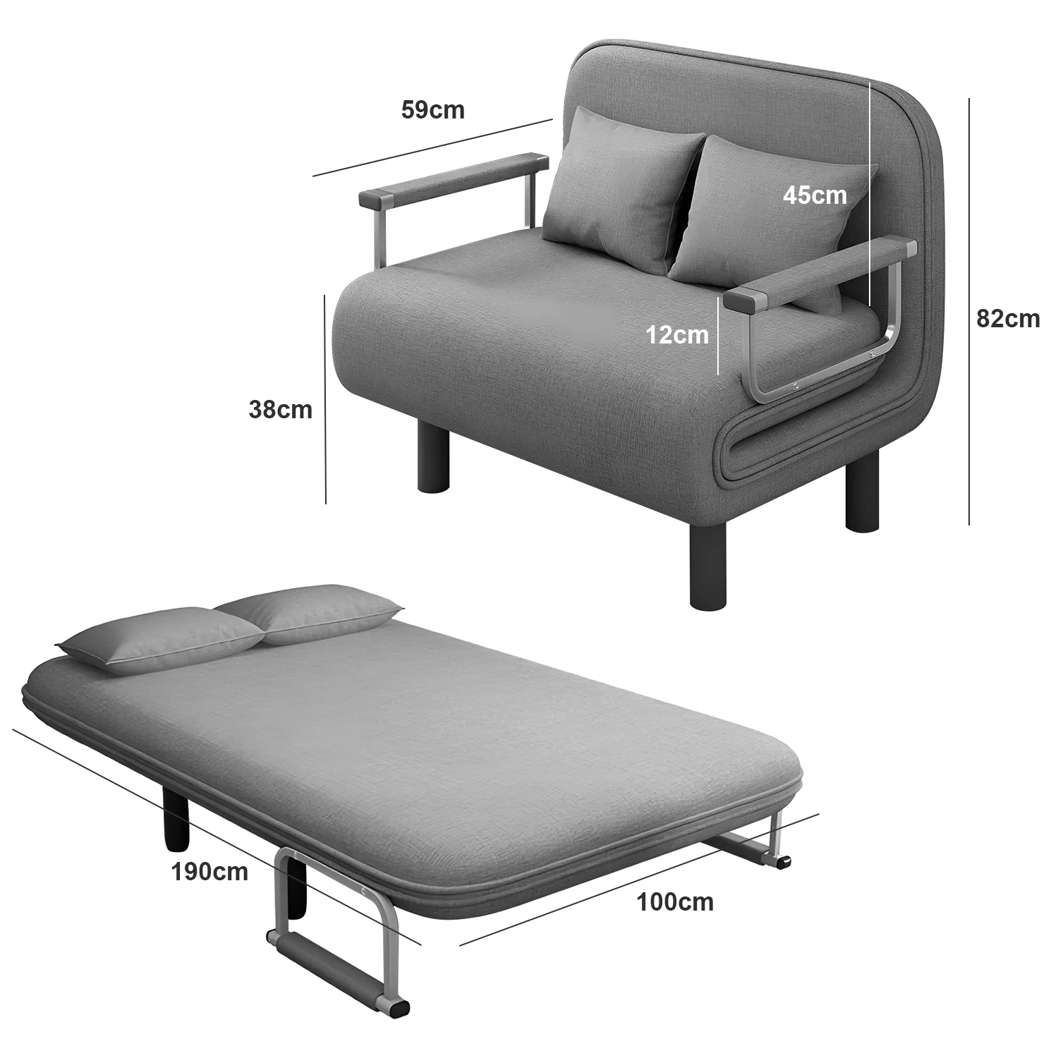 أريكة سرير قابلة للطي 3 في 1 مع وسادتين، كرسي صالة قطني وسادة كسولة لأسرة أريكة غرفة المعيشة المنزلية #2