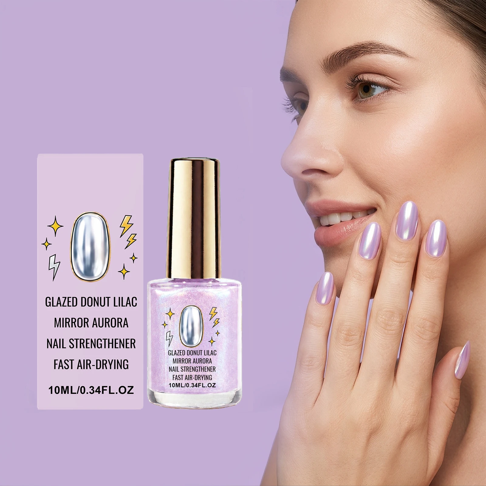 High Gloss Light Purple Nail Polish Fast Air‑dry Smooth Thin Coat Scratch Resistant DIY Mirror Aurora Lilac Nail Art 10ml