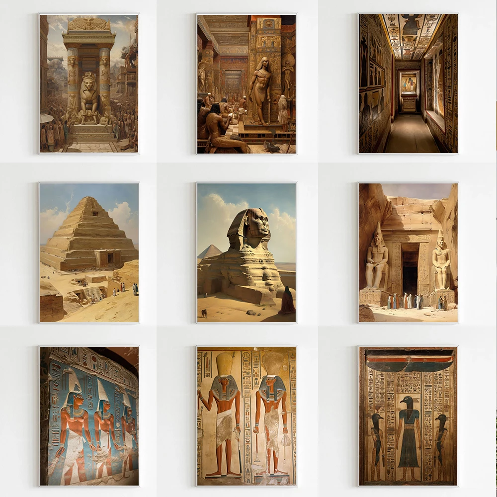 Ancient Egypt City Landscape Canvas Painting Pyramid Pharaoh Temple of Horus Poster Wall Art Pictures Home Room Decor