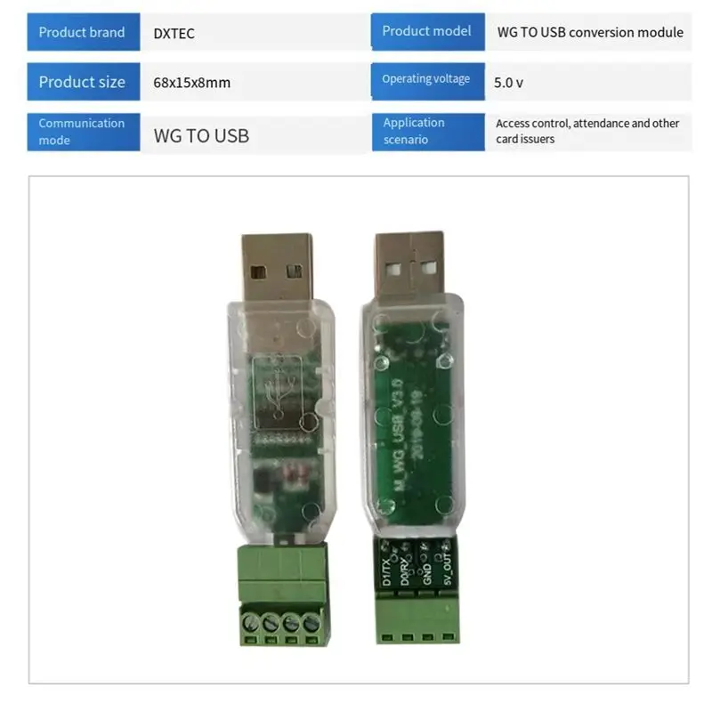 A21E-5V USB To Wiegand Converter Module Support Wg26 Wg34 Wg37 Wg40