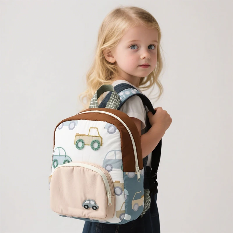 New Children's Multifunctional Backpack Cute Car Embroidery Kindergarten Schoolbag Boys and Girls Lightweight Backpack