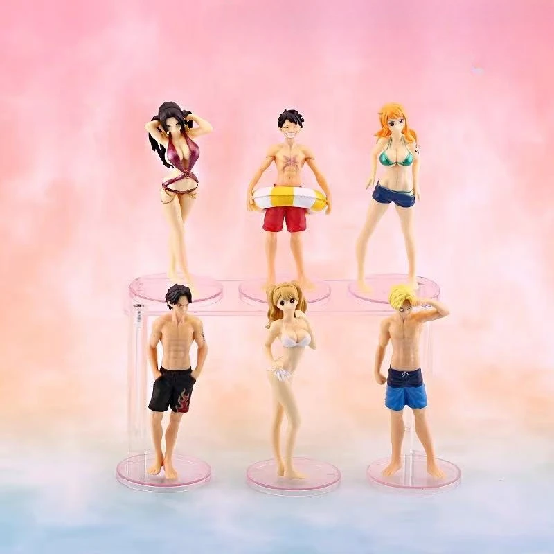 

Anime Ace One Piece Nami Charlotte Pudding Figure Sanji Luffy Nami Figurine Swimwear Boa Hancock Statue PVC Collection Toys 6pcs