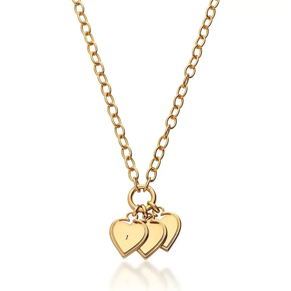 Custom Multiple Heart Letter Necklace Initial Pendant Gold Plated Cuban Chain Dainty Stackable Personalized Jewelry Gift for Her